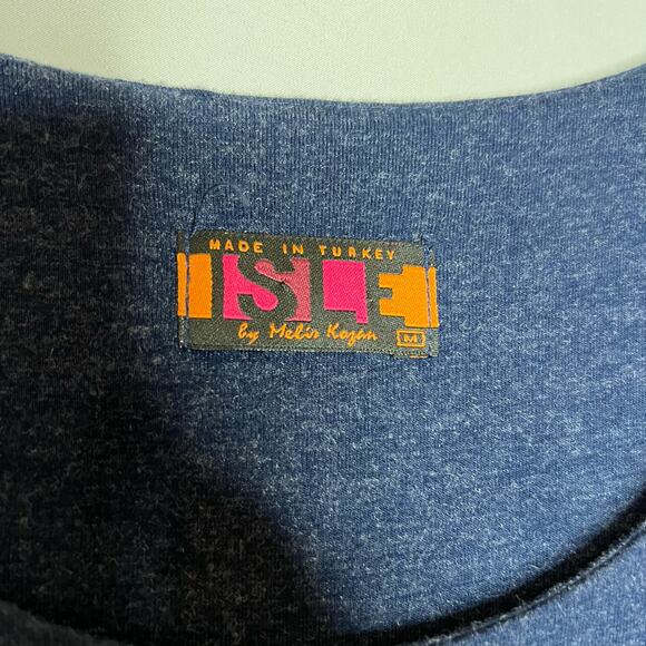 Isle Apparel  Navy Long Sleeve Tiered Ruffle Knit Jersey Dress Size Medium - Picture 5 of 6